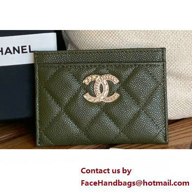 Chanel Gold-Tone Metal Logo Card Holder AP3048 in Grained Calfskin Green - Click Image to Close