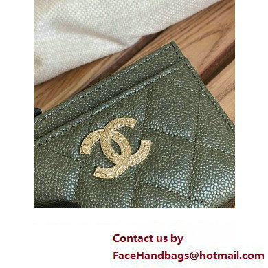 Chanel Gold-Tone Metal Logo Card Holder AP3048 in Grained Calfskin Green