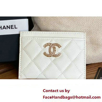 Chanel Gold-Tone Metal Logo Card Holder AP3048 in Grained Calfskin White