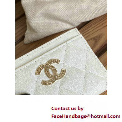 Chanel Gold-Tone Metal Logo Card Holder AP3048 in Grained Calfskin White