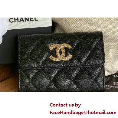 Chanel Gold-Tone Metal Logo Flap Card Holder AP3047 in Grained Calfskin Black