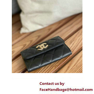 Chanel Gold-Tone Metal Logo Flap Card Holder AP3047 in Grained Calfskin Black