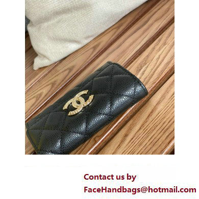 Chanel Gold-Tone Metal Logo Flap Card Holder AP3047 in Grained Calfskin Black