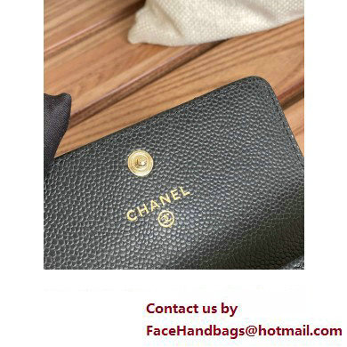 Chanel Gold-Tone Metal Logo Flap Card Holder AP3047 in Grained Calfskin Black