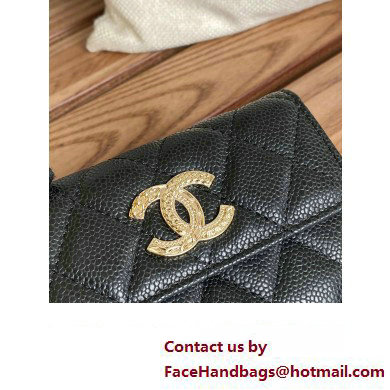 Chanel Gold-Tone Metal Logo Flap Card Holder AP3047 in Grained Calfskin Black