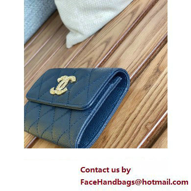 Chanel Gold-Tone Metal Logo Flap Card Holder AP3047 in Grained Calfskin Blue