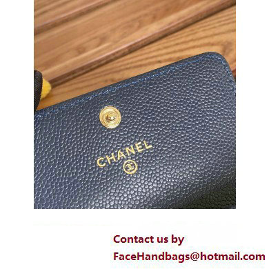 Chanel Gold-Tone Metal Logo Flap Card Holder AP3047 in Grained Calfskin Blue