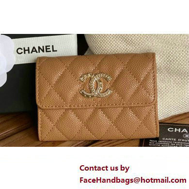 Chanel Gold-Tone Metal Logo Flap Card Holder AP3047 in Grained Calfskin Brown