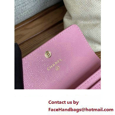 Chanel Gold-Tone Metal Logo Flap Card Holder AP3047 in Grained Calfskin Pink