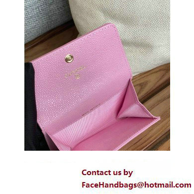 Chanel Gold-Tone Metal Logo Flap Card Holder AP3047 in Grained Calfskin Pink