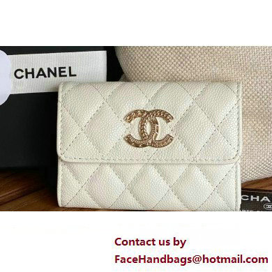 Chanel Gold-Tone Metal Logo Flap Card Holder AP3047 in Grained Calfskin White