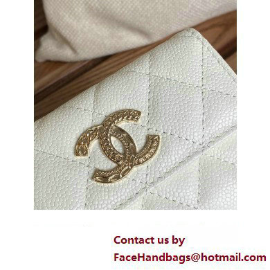 Chanel Gold-Tone Metal Logo Flap Card Holder AP3047 in Grained Calfskin White