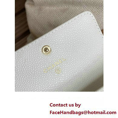 Chanel Gold-Tone Metal Logo Flap Card Holder AP3047 in Grained Calfskin White