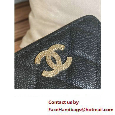 Chanel Gold-Tone Metal Logo Zip Card Holder AP3045 in Grained Calfskin Black