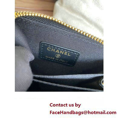 Chanel Gold-Tone Metal Logo Zip Card Holder AP3045 in Grained Calfskin Black