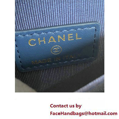 Chanel Gold-Tone Metal Logo Zip Card Holder AP3045 in Grained Calfskin Blue