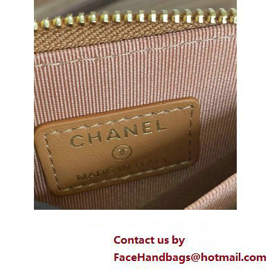 Chanel Gold-Tone Metal Logo Zip Card Holder AP3045 in Grained Calfskin Brown