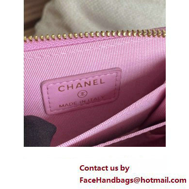 Chanel Gold-Tone Metal Logo Zip Card Holder AP3045 in Grained Calfskin Pink