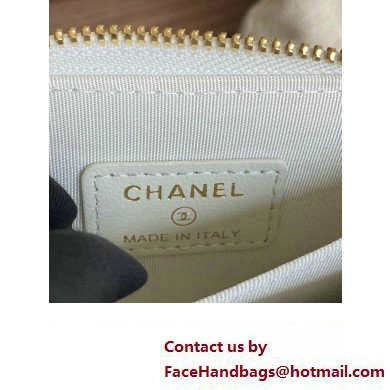 Chanel Gold-Tone Metal Logo Zip Card Holder AP3045 in Grained Calfskin White