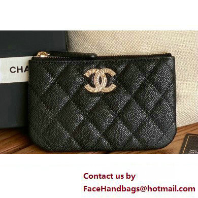 Chanel Gold-Tone Metal Logo Zip Card Holder AP3049 in Grained Calfskin Black - Click Image to Close