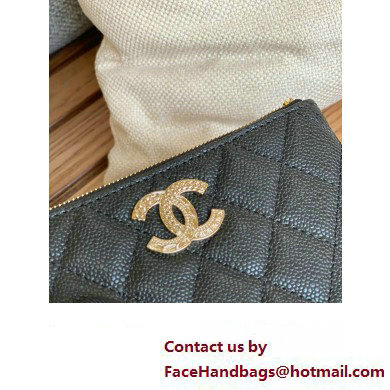 Chanel Gold-Tone Metal Logo Zip Card Holder AP3049 in Grained Calfskin Black