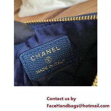 Chanel Gold-Tone Metal Logo Zip Card Holder AP3049 in Grained Calfskin Blue