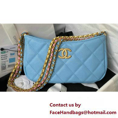 Chanel Grained Calfskin Chain Small Shoulder Bag AS4597 Blue 2024 - Click Image to Close