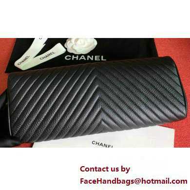 Chanel Leather Chevron Pouch Clutch Bag Black 2023