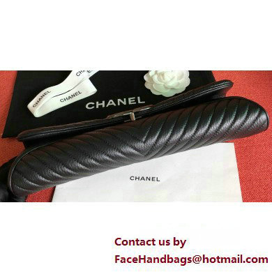 Chanel Leather Chevron Pouch Clutch Bag Black 2023