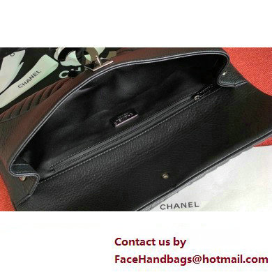 Chanel Leather Chevron Pouch Clutch Bag Black 2023