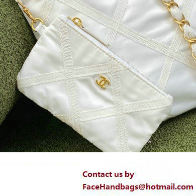 Chanel Maxi Nylon Shopping Tote Bag White 2023