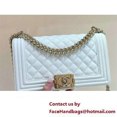 Chanel Medium Le Boy Bag In Caviar Leather white With silver Hardware(Original Quality )