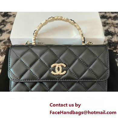 Chanel Mini Flap Bag with Flower Top Handle A96034 Black 2024