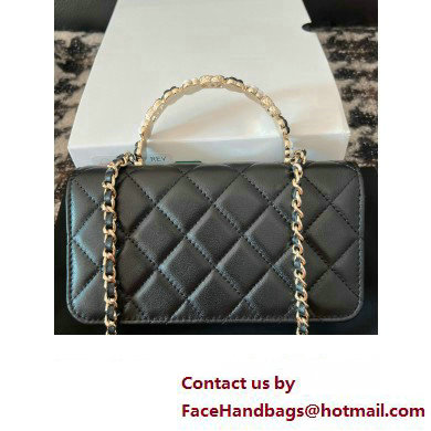 Chanel Mini Flap Bag with Flower Top Handle A96034 Black 2024