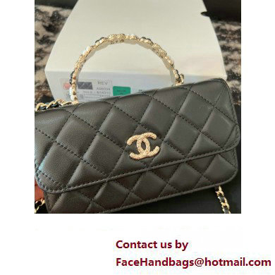 Chanel Mini Flap Bag with Flower Top Handle A96034 Black 2024