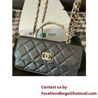 Chanel Mini Flap Bag with Flower Top Handle A96034 Black 2024