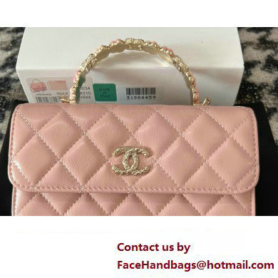 Chanel Mini Flap Bag with Flower Top Handle A96034 Pink 2024