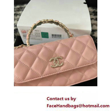 Chanel Mini Flap Bag with Flower Top Handle A96034 Pink 2024