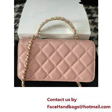 Chanel Mini Flap Bag with Flower Top Handle A96034 Pink 2024