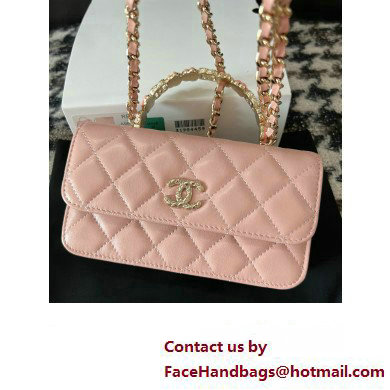 Chanel Mini Flap Bag with Flower Top Handle A96034 Pink 2024