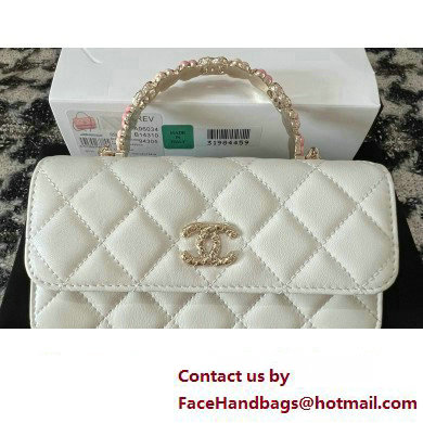 Chanel Mini Flap Bag with Flower Top Handle A96034 White 2024