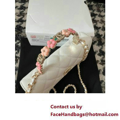 Chanel Mini Flap Bag with Flower Top Handle A96034 White 2024