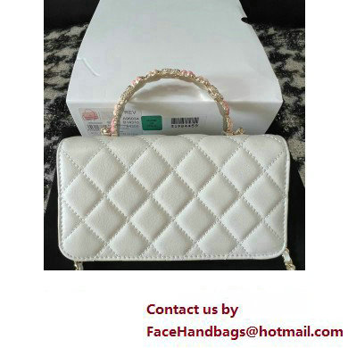 Chanel Mini Flap Bag with Flower Top Handle A96034 White 2024