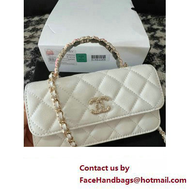 Chanel Mini Flap Bag with Flower Top Handle A96034 White 2024