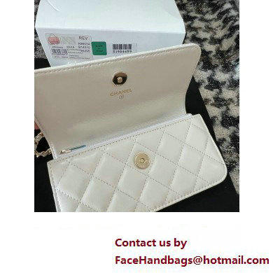 Chanel Mini Flap Bag with Flower Top Handle A96034 White 2024