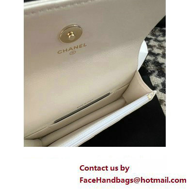 Chanel Mini Flap Bag with Flower Top Handle A96034 White 2024