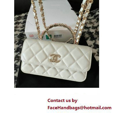 Chanel Mini Flap Bag with Flower Top Handle A96034 White 2024