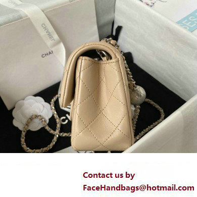 Chanel Pearl on Chain Classic Flap Bag AS1787 Beige/Silver 2023