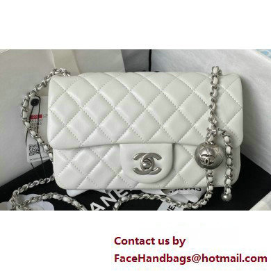 Chanel Pearl on Chain Classic Flap Bag AS1787 White/Silver 2023