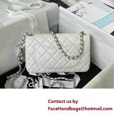 Chanel Pearl on Chain Classic Flap Bag AS1787 White/Silver 2023